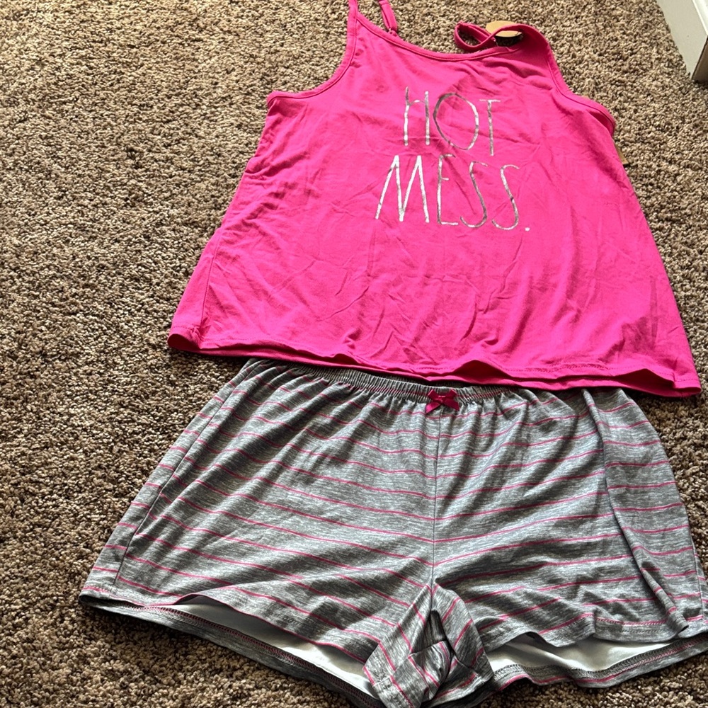 Rae Dunn Vibrant Pink and Soft Gray Pajama set  Set size small